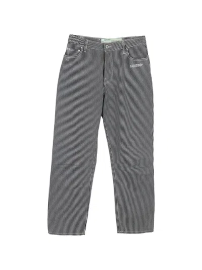 Pre-owned Off-white Striped Straight-leg Jeans In Gray