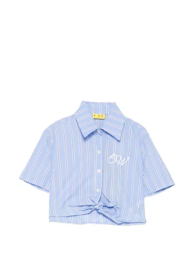Off-white Kids' Striped Tie-front Shirt In Blue