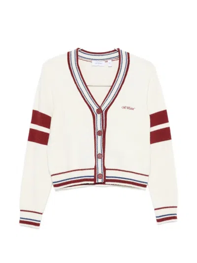 Off-white Striped-trim Cropped Cardigan In White