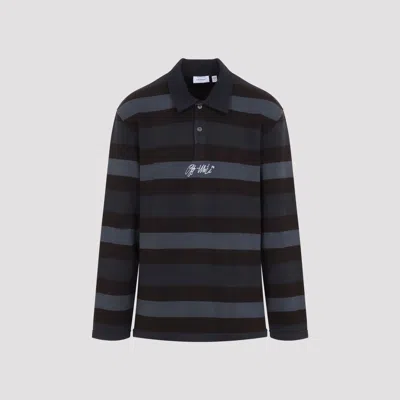Off-white Stroke Logo Relaxed Long Sleeve Polo Shirt In Black