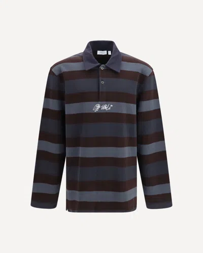 Off-white Stroke Multicolor Striped Long-sleeve Cotton Polo Shirt In Black