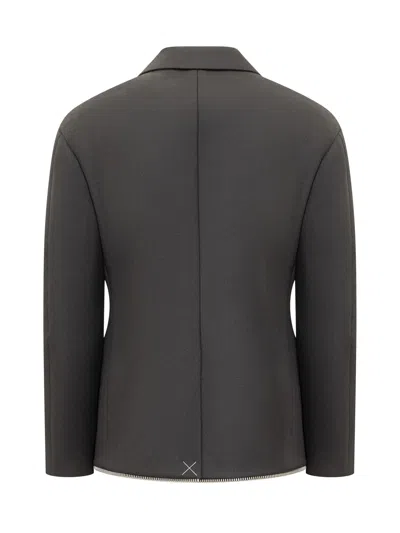 Off-white Stylish Wool Blend Zip Blazer In Black Black