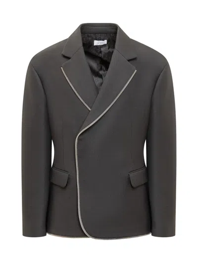 Off-white Stylish Wool Blend Zip Blazer In Gray