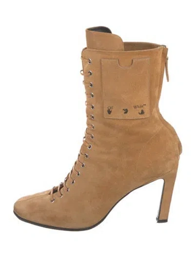 Pre-owned Off-white Suede Lace-up Boots In Brown