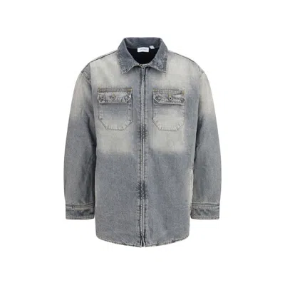 Off-white Sun-faded Denim Workwear Jacket In Gray