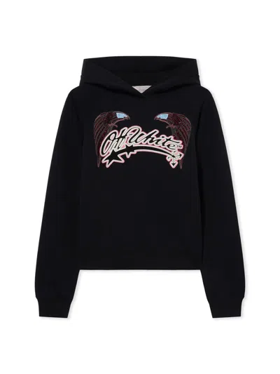 Off-white Swarovski Double Eagle Raglan Hoodie In Black