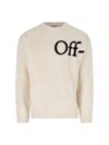 Off-white Bookish Shared Knit Crewneck Sweater With Jacquard Logo In Neutral