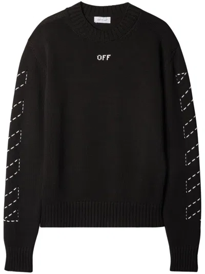 Off-white Sweater With Contrasting Logo Pattern In Black