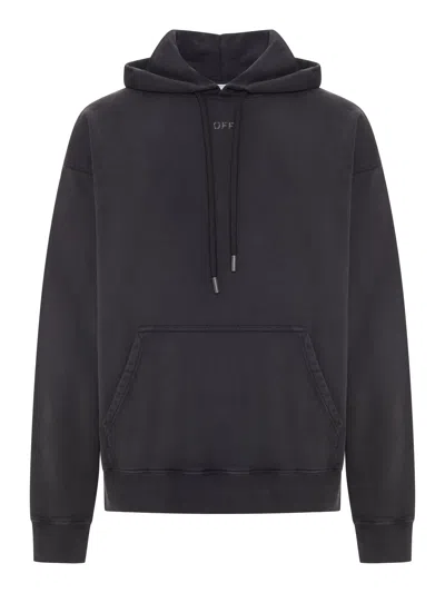 Off-white Swimming Face Black Hooded Cotton Sweatshirt In Multi