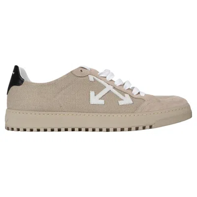 Pre-owned Off-white Taupe Canvas & Suede Low-top Sneakers Shoes 42 Fit 41 In Brown