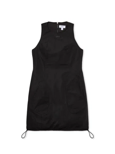 Off-white Tech Taffeta Pocket Mini Dress In Black-black