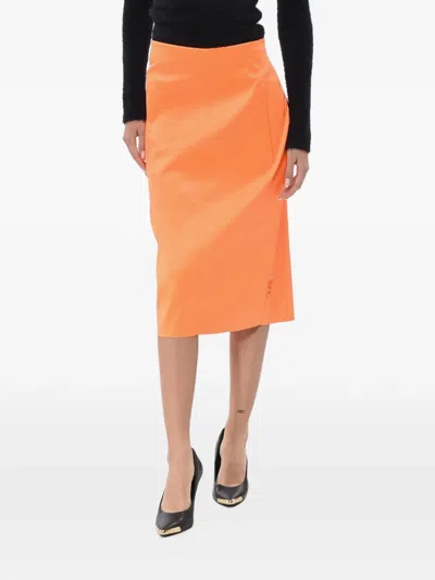 Off-white Technical Fabric Longuette With Back Slit Midi Skirt In Orange