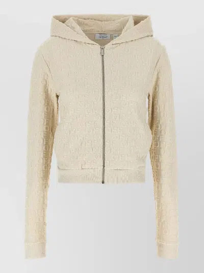 Off-white Terry Hooded Sweatshirt Ribbed Cuffs Hem In White