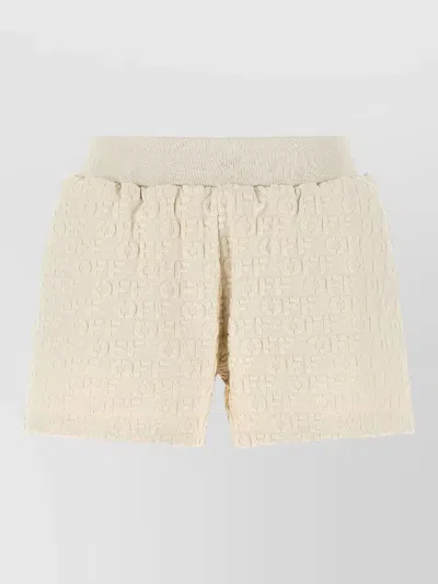 Off-white Terry Shorts Textured Elastic Ribbed Waistband In White