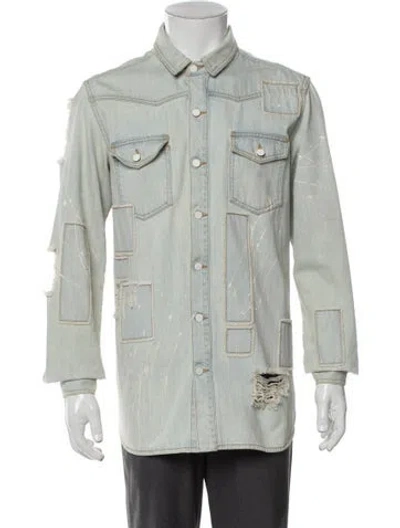 Pre-owned Off-white Tie-dye Print Long Sleeve Denim Shirt In Green
