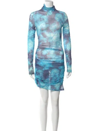 Pre-owned Off-white Tie-dye Print Mini Dress In Blue