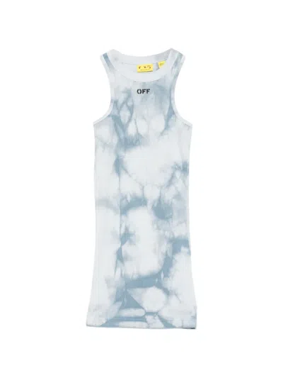 Off-white Kids' Tie-dye Ribbed Dress In Blue