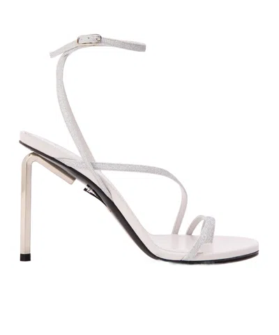 Off-white Toeloop Stiletto Heel Sandals In Silver