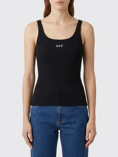 Off-white Stretch Cotton Tank Top Scoop Neckline In Black