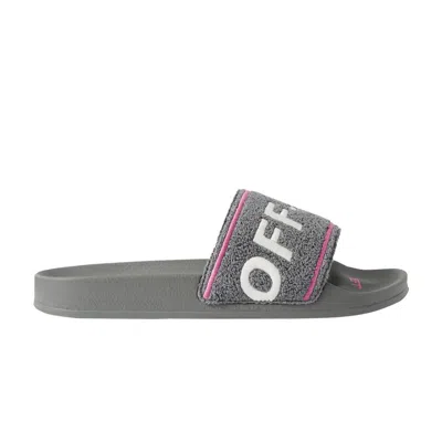 Pre-owned Off-white Towel Embroidery Slider 'grey' | Men's Size 42 In Gray