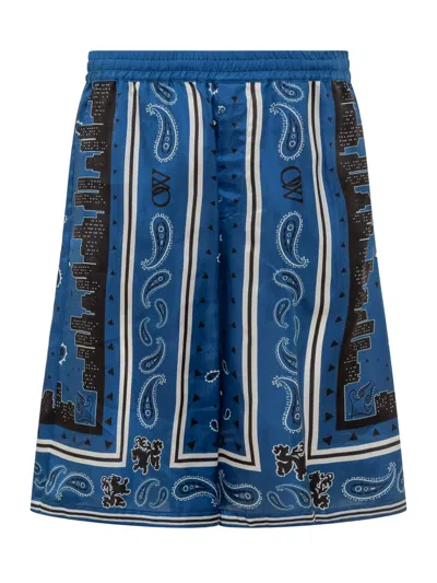 Off-white Kids'  Trendy Shorts With Bandana Motif In Blue