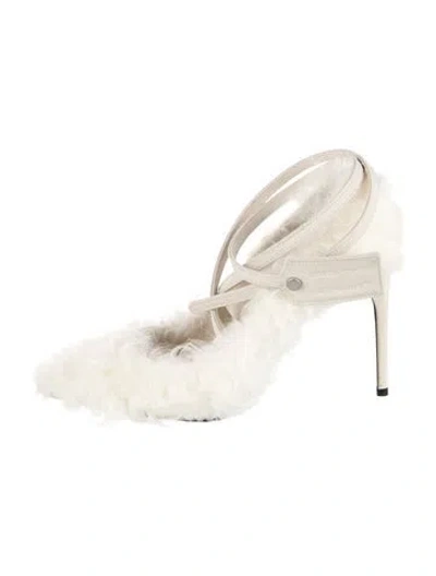 Pre-owned Off-white Trimmed Shearling Shearling Pumps In White