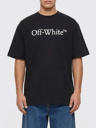 Off-white Black Oversized T-shirt With Contrasting Logo Lettering Print In Cotton Man