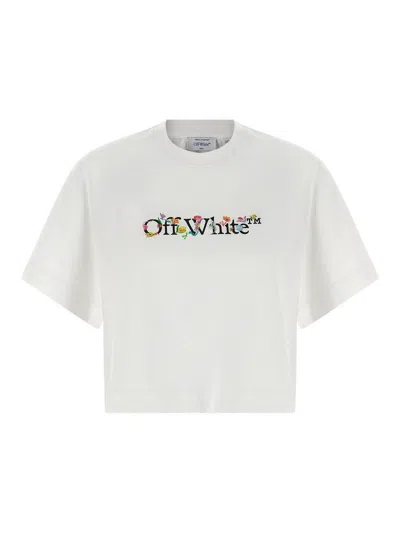 Off-white White Bookish Glowing Flower Cotton T-shirt