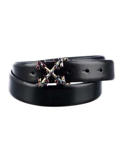 Pre-owned Off-white Twist Arrow Leather Belt In Black