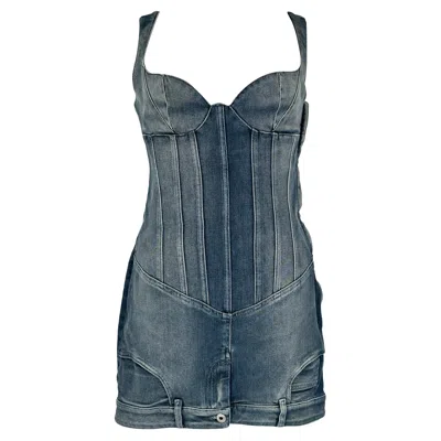Pre-owned Off-white Upside Down Denim Dress In Blue Cotton