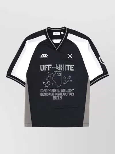 Off-white V Neck Graphic Print Short Sleeve Shirt In Blue