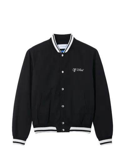Off-white Black Polyester Bomber Jacket With Contrast Detailing In Blue