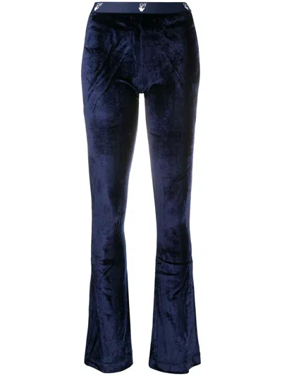 Off-white Velour Flared Trousers In Blue