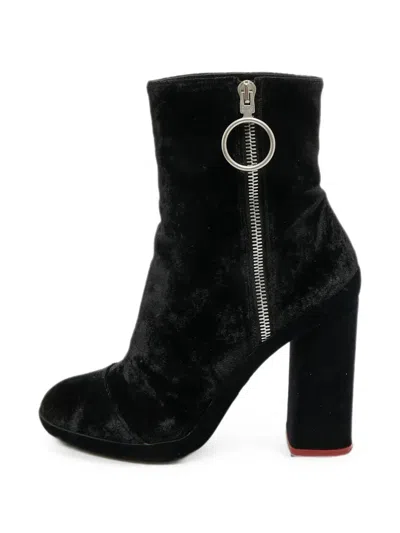 Pre-owned Off-white Velvet Ankle Boots In Black