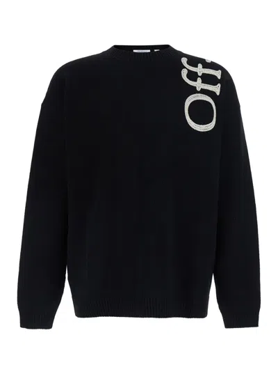 Off-white Vertical Bookish Logo T-shirt With Round Neck And Long Sleeves In Black