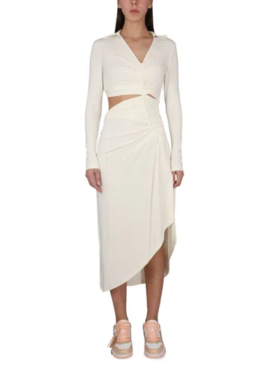 Off-white Vi-crepe Draped Midi Dress In White