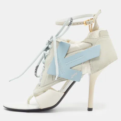 Pre-owned Off-white Virgil Abloh Size 37 Grey/white Fabric And Suede Ankle Strap Sandals In Gray
