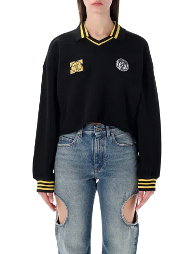Off-white V-neck Cropped Polo In Black