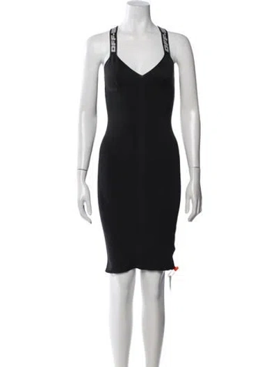 Pre-owned Off-white V-neck Knee-length Dress W/ Tags In Black
