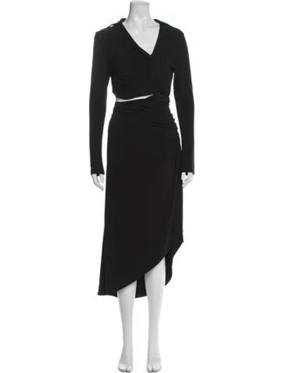 Pre-owned Off-white V-neck Midi Length Dress In Black