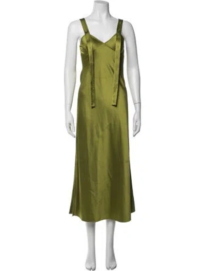 Pre-owned Off-white V-neck Midi Length Dress In Green