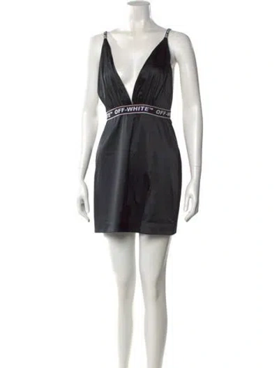 Pre-owned Off-white V-neck Mini Dress In Black