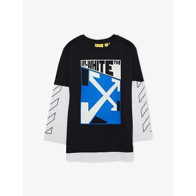 Off-white Kids' W Con Long-sleeve Cotton-jersey T-shirt Black