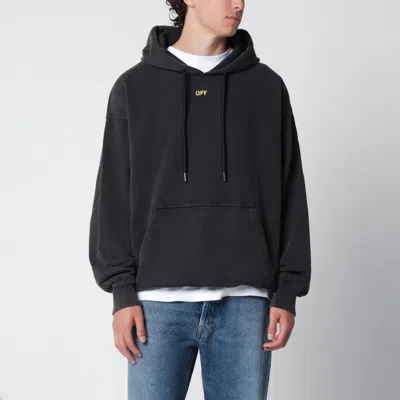Off-white Washed Black Hoodie With Mini Off Logo Print