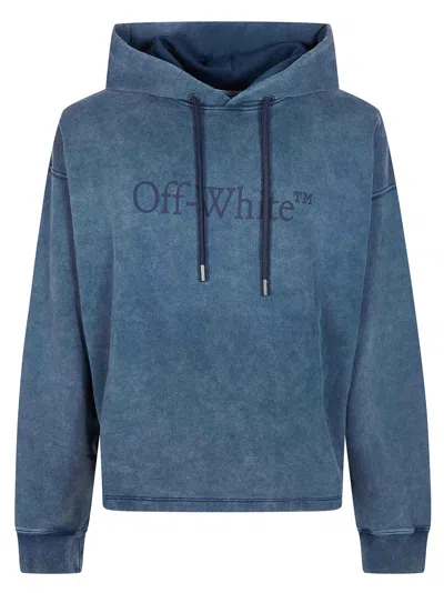 Off-white Washed Denim Blue Cropped Printed Hoodie