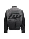 Off-white Washed Logo Denim Bomber Jacket In Black