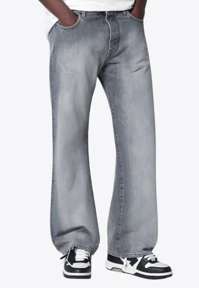 Off-white Washed Straight-leg Jeans In Green