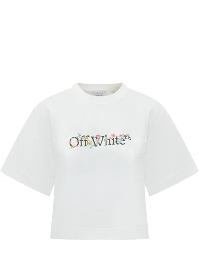 Off-white White Bookish Glowing Flower Cotton T-shirt