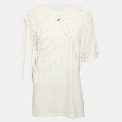 Pre-owned Off-white White Jersey Knit Details Fringes Tops S