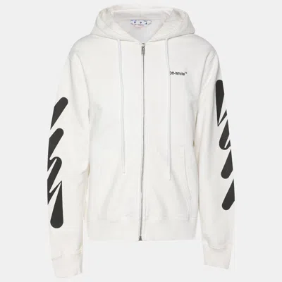 Pre-owned Off-white White Knit Logo Hooded Sweatshirt M